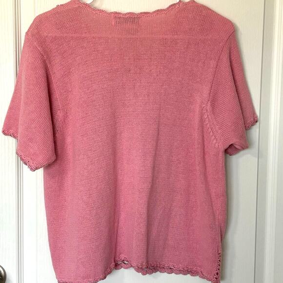 Vintage Studio II Petites Wms 14P Short Sleeve Pink Sweater Embroidered Flowers - Picture 2 of 9